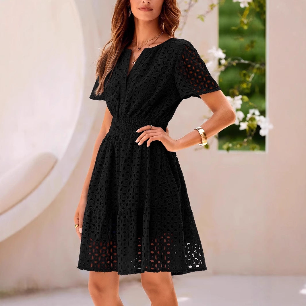 Dames Luchtige broderie zomerjurk | Midi