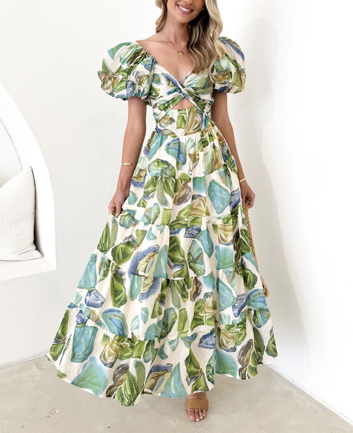 Dames Elegante Puffmouw Zomerjurk | Maxi