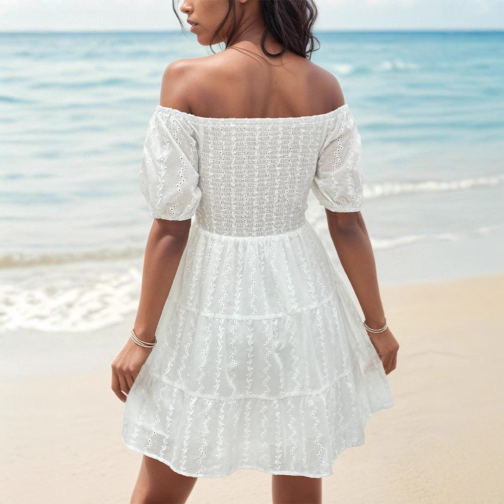 Dames Schoudervrije luchtige zomerjurk | Mini