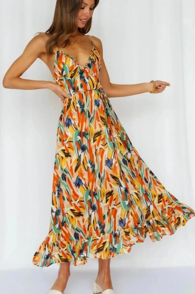 Dames Luchtige zomerjurk met spaghettibandjes | Midi