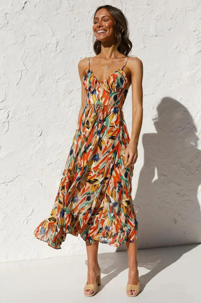 Dames Luchtige zomerjurk met spaghettibandjes | Midi