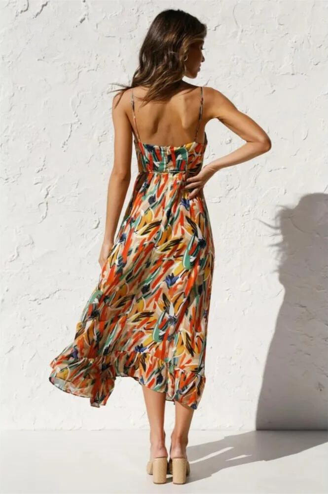 Dames Luchtige zomerjurk met spaghettibandjes | Midi