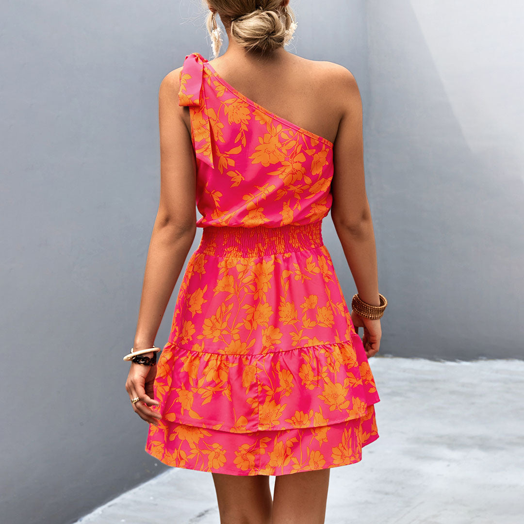 Dames Bloemenprint Schoudervrije Zomerjurk | Mini