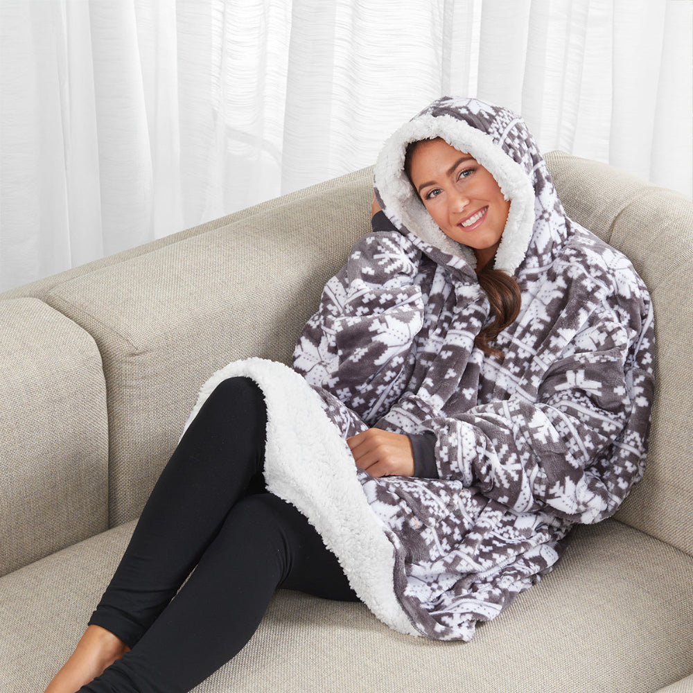 Oversized Hoodie Fleece Deken met Sherpa Voering voor Warmte