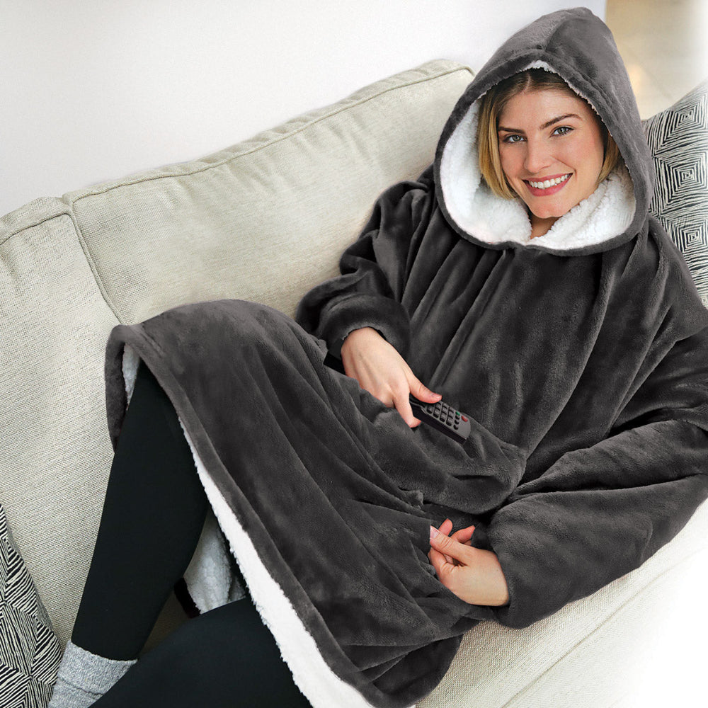 Oversized Hoodie Fleece Deken met Sherpa Voering voor Warmte