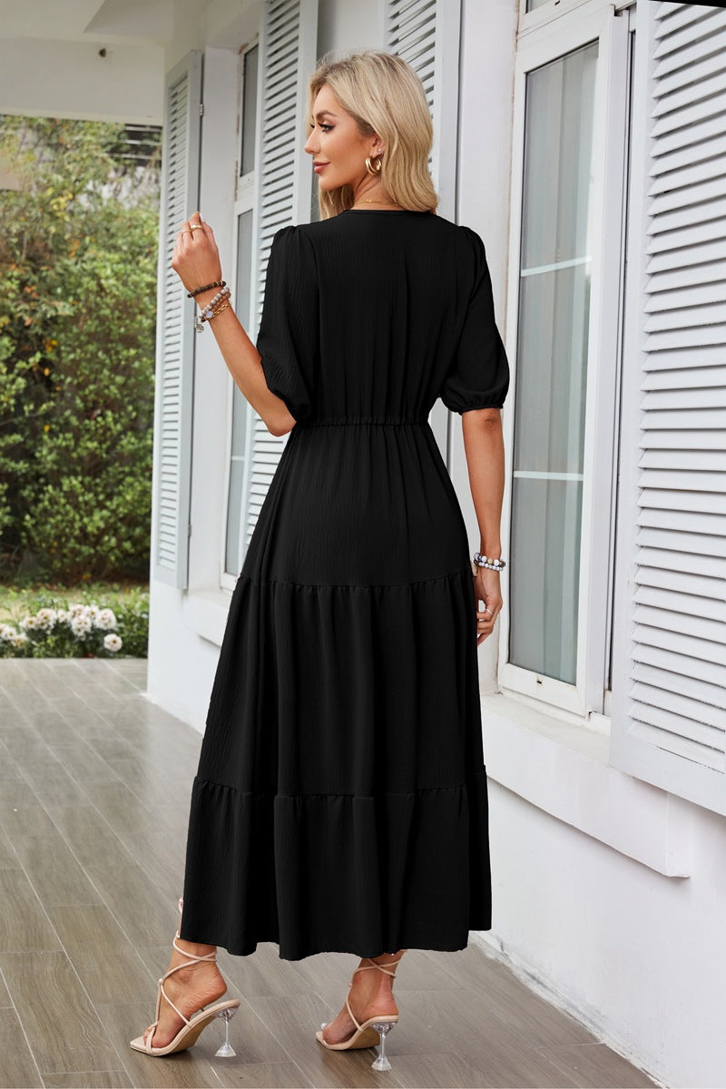 Dames Elegante Knoopdetail Zomerjurk | Maxi