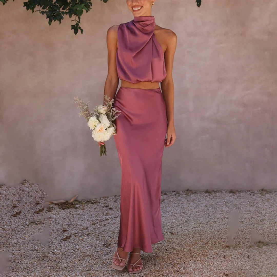 Dames Zomer Satijnen Set | Lang, Mouwloos