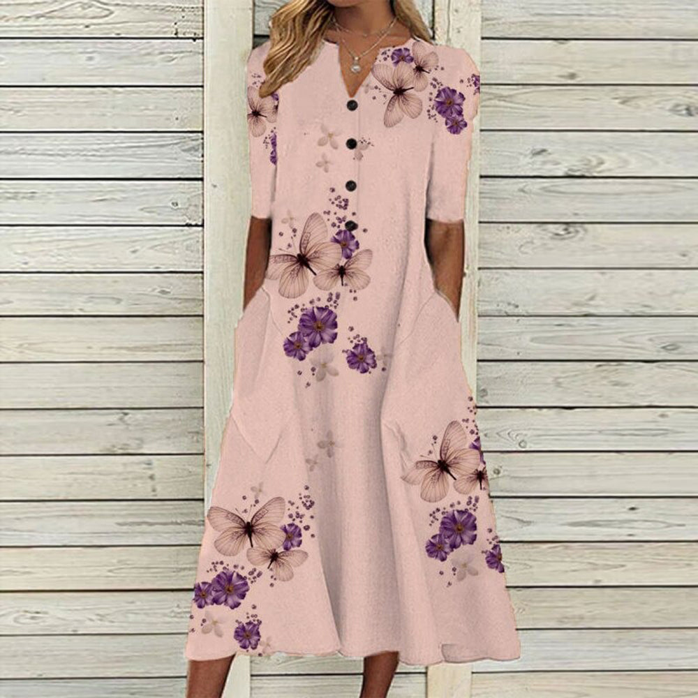 Dames Elegante Vlinderprint Zomerjurk | Midi