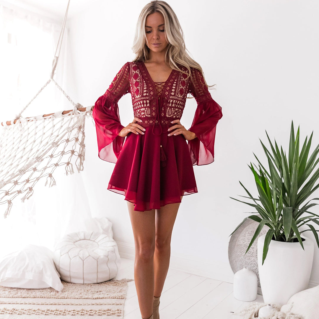 Dames Boho Kanten Strandjurk | Mini
