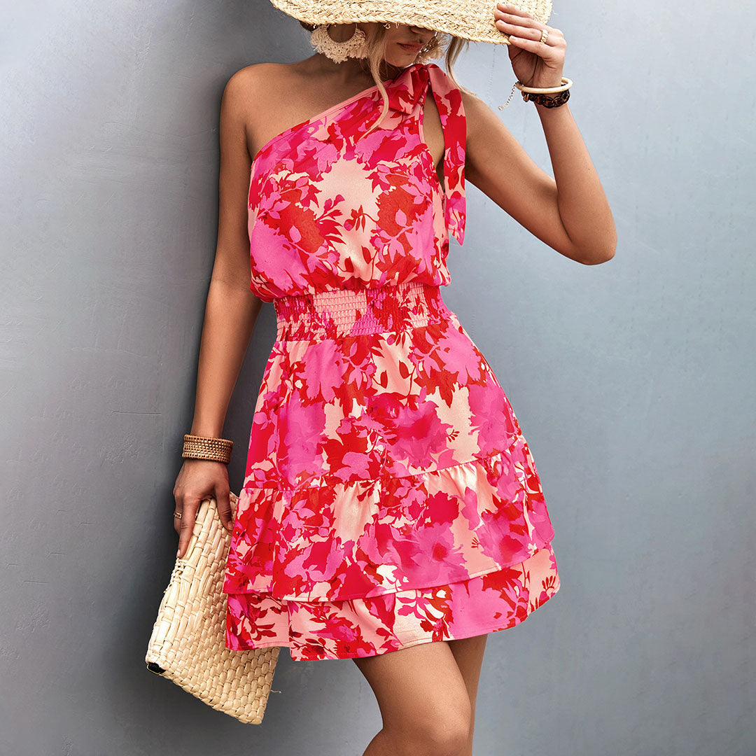 Dames Bloemenprint Schoudervrije Zomerjurk | Mini