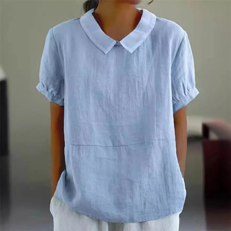 Dames Zomerse Luchtige Blouse | Peterpankraag, Kortemouw