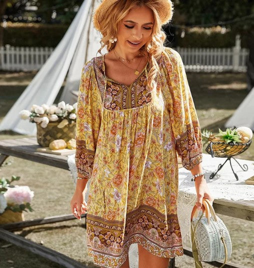 Dames Bohemian Bloemenprint Zomerjurk | Mini