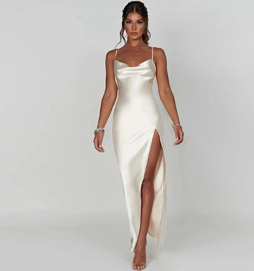 Abito da sera lungo in raso da donna con spacco | Maxi