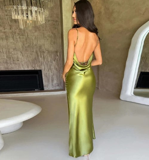 Abito da sera lungo in raso da donna con spacco | Maxi