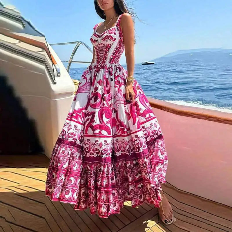 Abito estivo lungo da donna con stampa decorativa ariosa