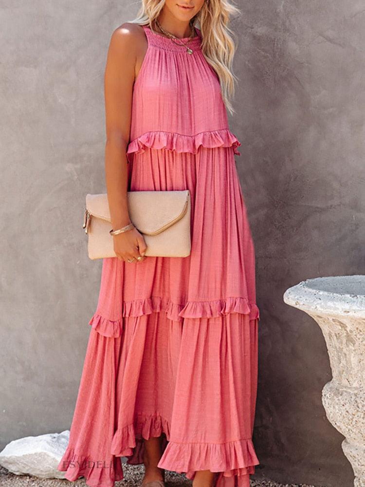 Abito estivo arioso da donna con ruches | Maxi