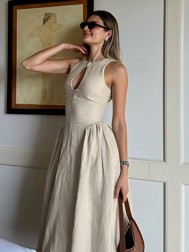 Dames Luchtige Sleutelgat Zomerjurk | Midi