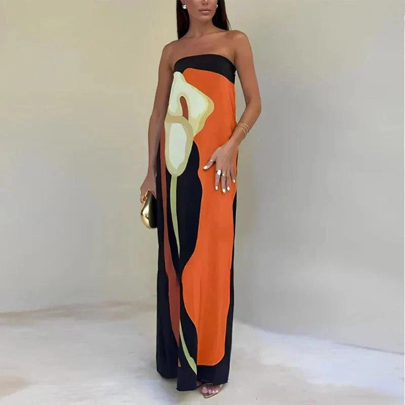 Abito estivo elegante da donna con stampa astratta | Maxi