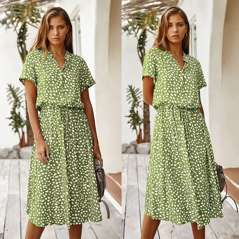 Dames elegante zomerjurk | Midi Luipaard Polka Dot Jurk