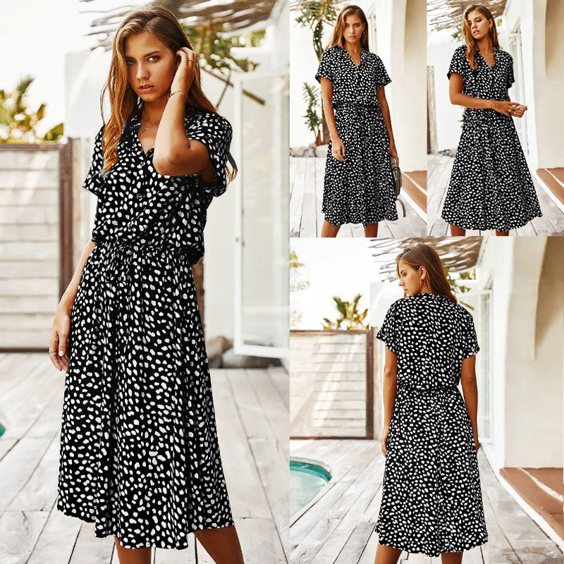 Dames elegante zomerjurk | Midi Luipaard Polka Dot Jurk