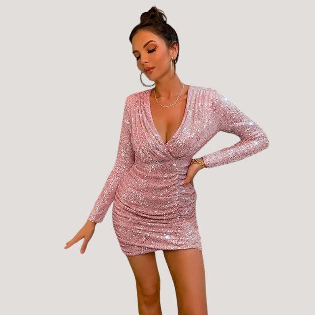 Dames Glanzende Pailletten Feestjurk | Mini
