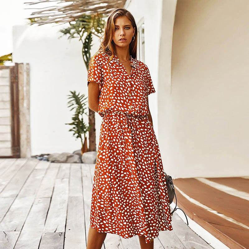 Dames elegante zomerjurk | Midi Luipaard Polka Dot Jurk