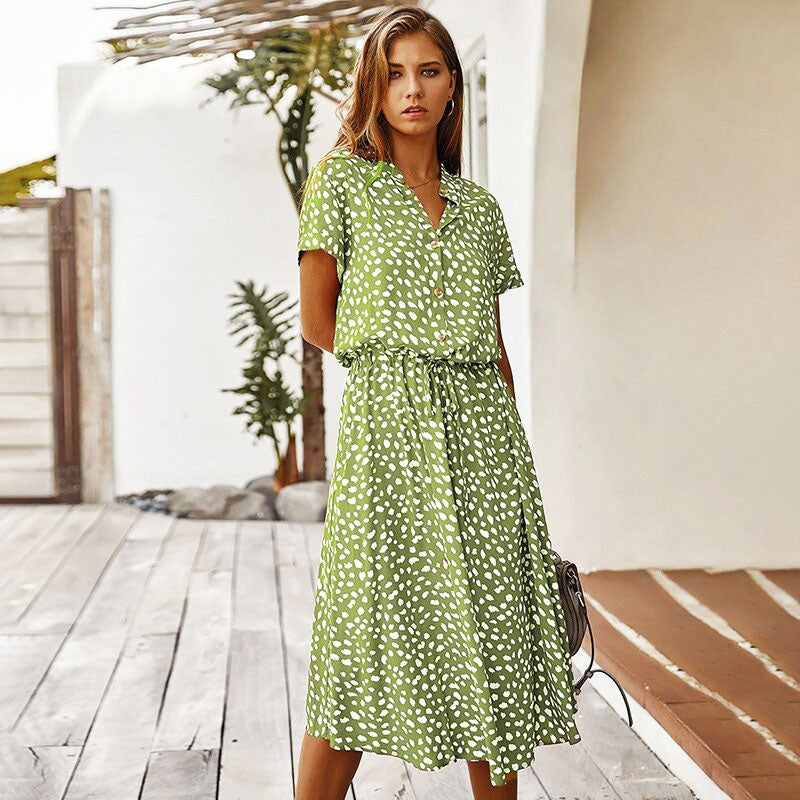 Dames elegante zomerjurk | Midi Luipaard Polka Dot Jurk