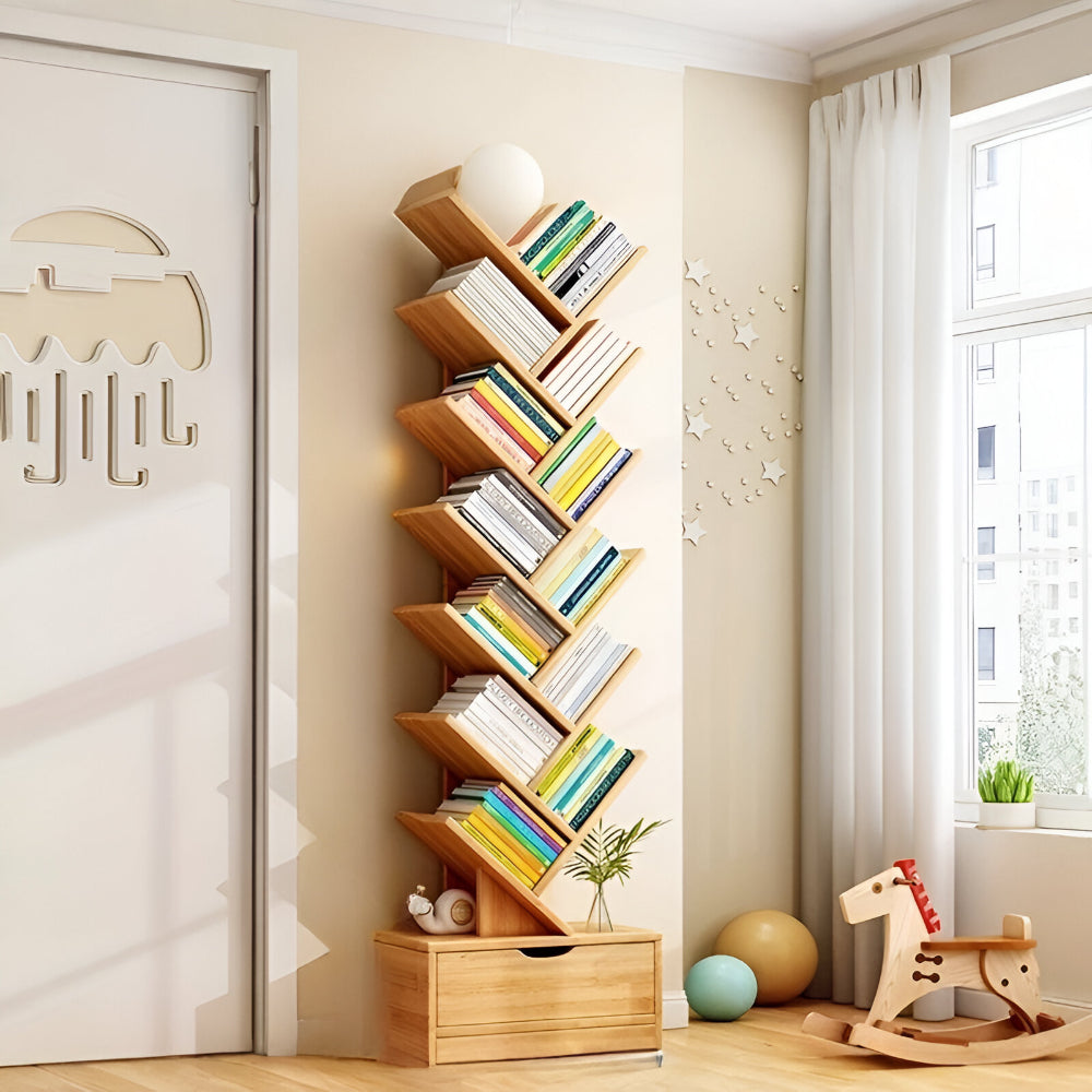 Boekenkast Hout Vrijstaand Boomvorm Zigzag Planken Woonkamer Kast