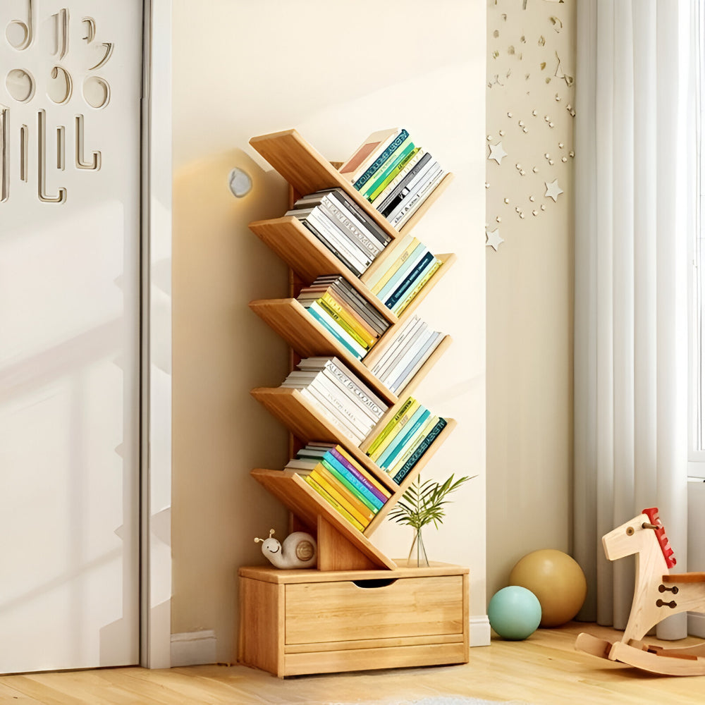 Boekenkast Hout Vrijstaand Boomvorm Zigzag Planken Woonkamer Kast