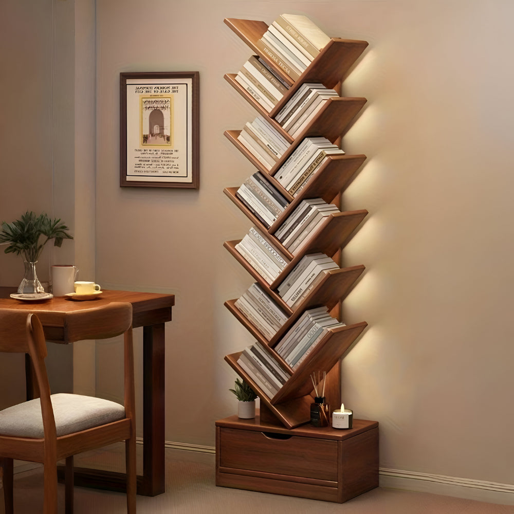 Boekenkast Hout Vrijstaand Boomvorm Zigzag Planken Woonkamer Kast