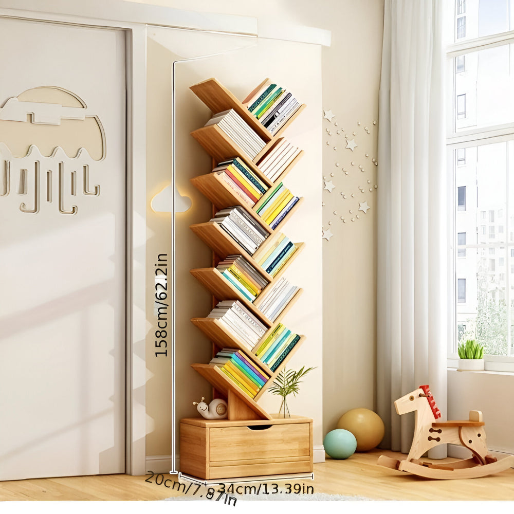 Boekenkast Hout Vrijstaand Boomvorm Zigzag Planken Woonkamer Kast