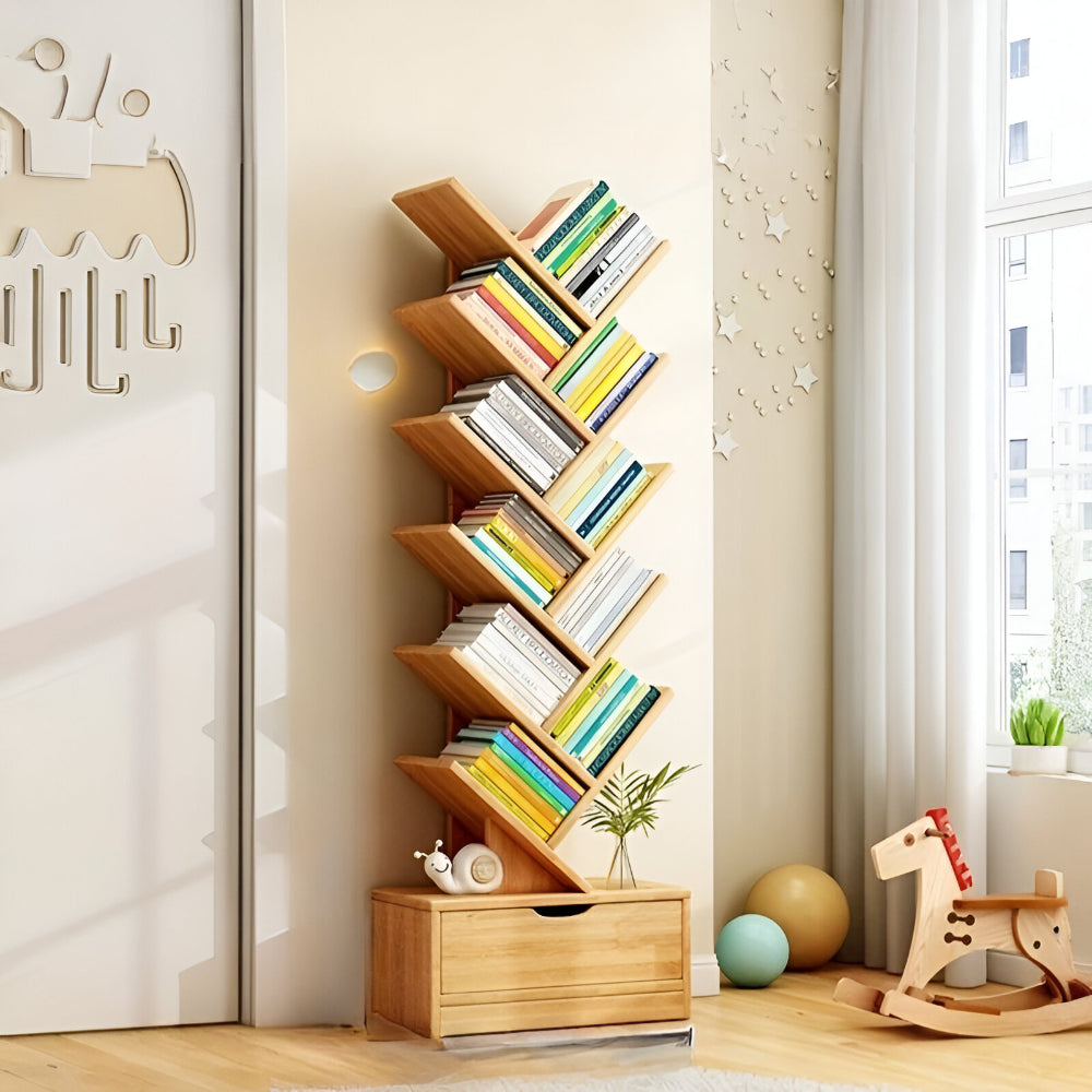 Boekenkast Hout Vrijstaand Boomvorm Zigzag Planken Woonkamer Kast