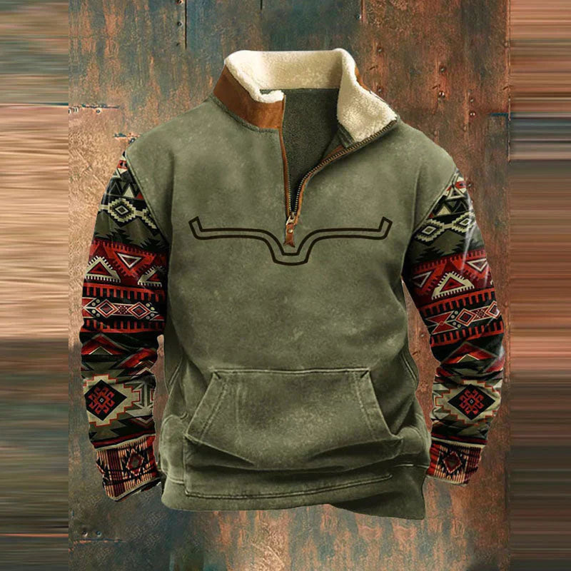 Heren Warme Winter Pullover | Aztec Mouwen, Half-Rits