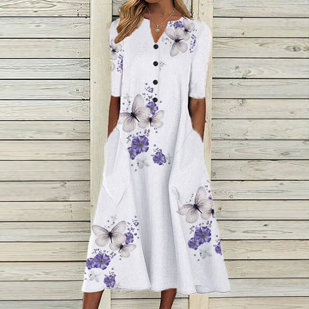 Dames Elegante Vlinderprint Zomerjurk | Midi