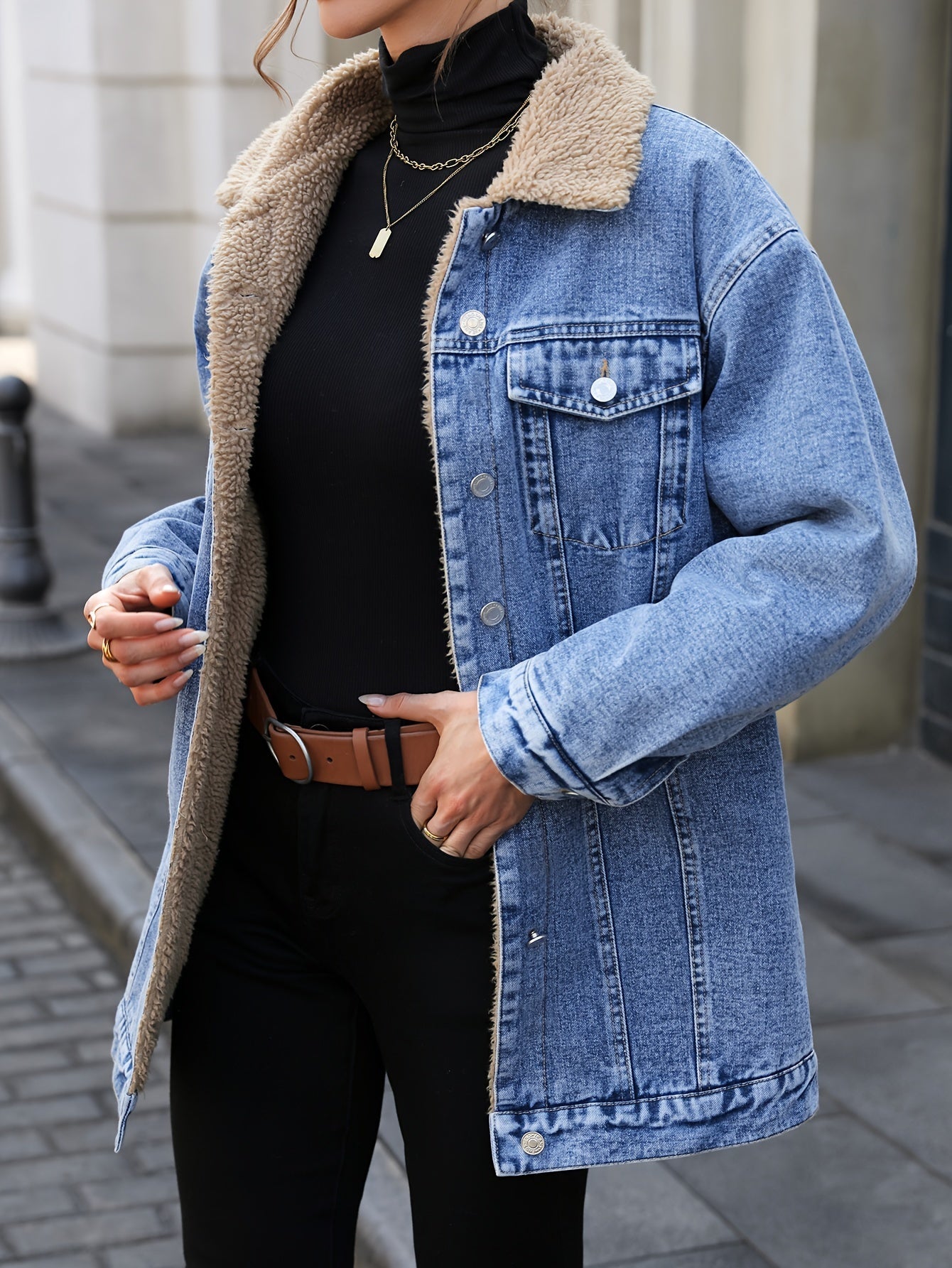 Giacca in denim da donna | Fodera in teddy caldo