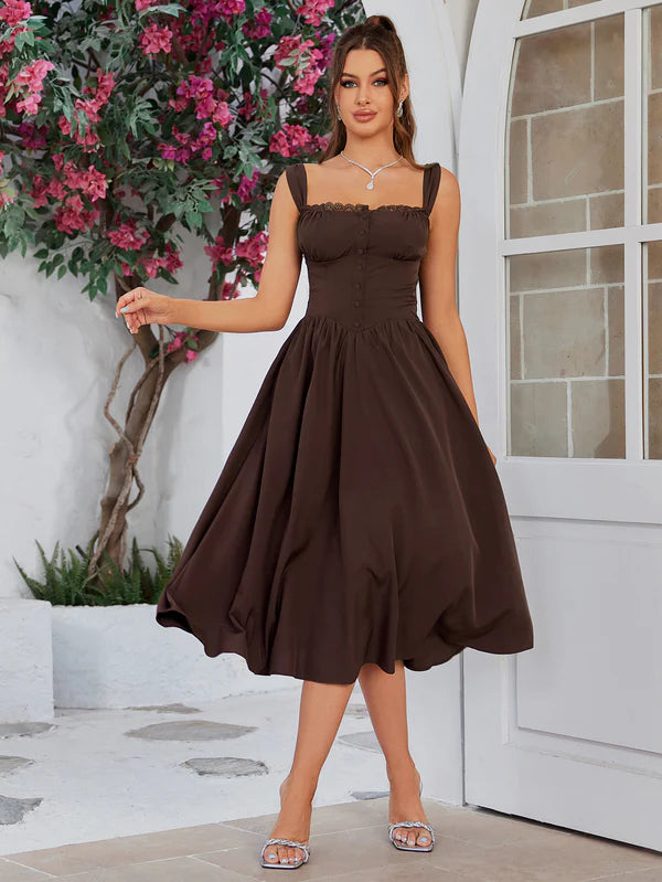 Dames Elegante knoopsluiting zomerjurk | Midi