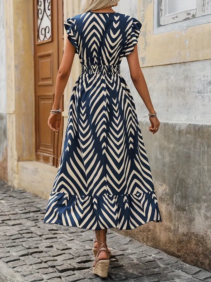 Abito estivo da donna con spacco e righe | Maxi