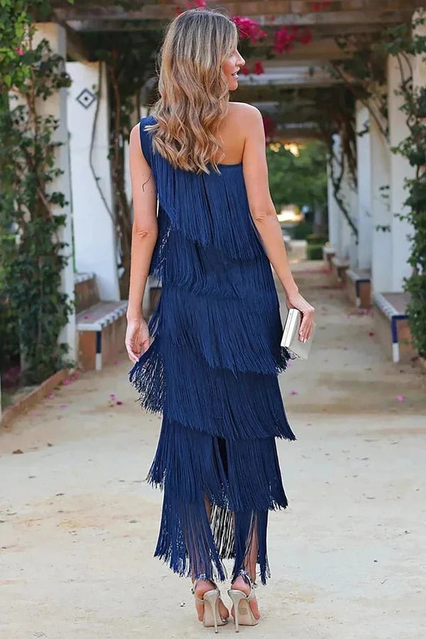 Dames Elegante avondjurk met franjes | Maxi