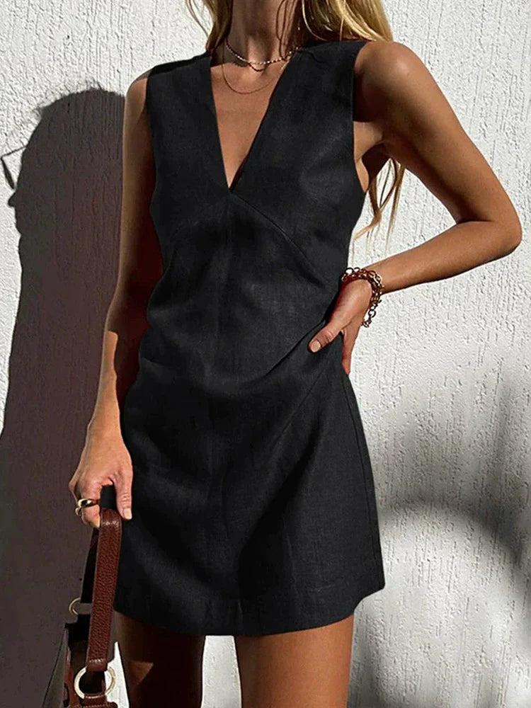 Dames Linnen Elegante Zomerjurk | Mini