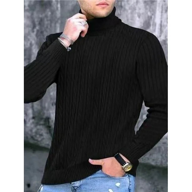 Maglione a maglia fine da uomo | Stile collo alto caldo