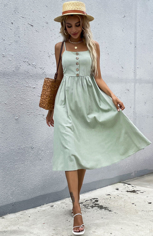 Abito midi elegante da donna | Estate & bottoni