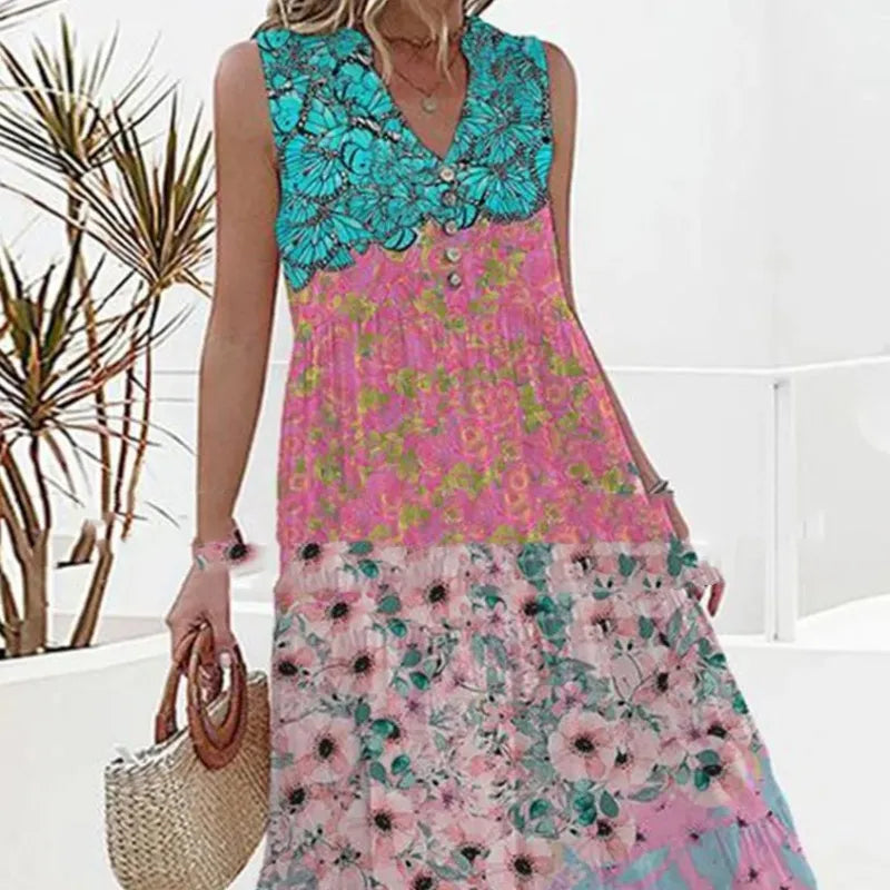 Abito estivo midi vintage da donna con stampa floreale
