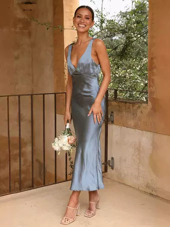 Dames Satijnen elegante zomerjurk | Maxi