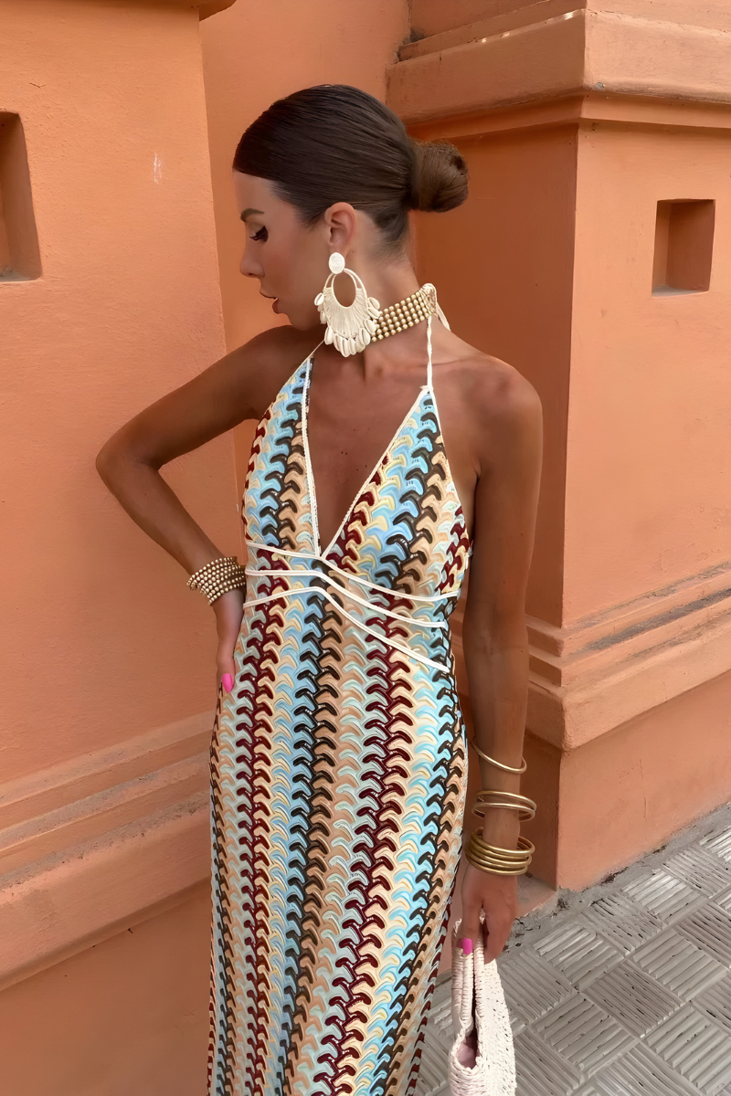 Dames Gebreide Zomer Jurk | Boho Open Rug Maxi