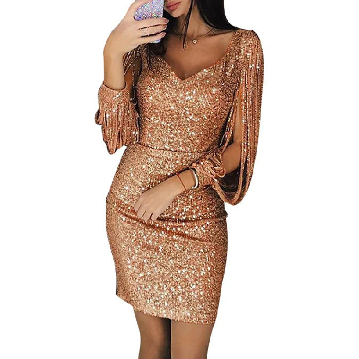 Abito da festa mini con paillettes lucide da donna