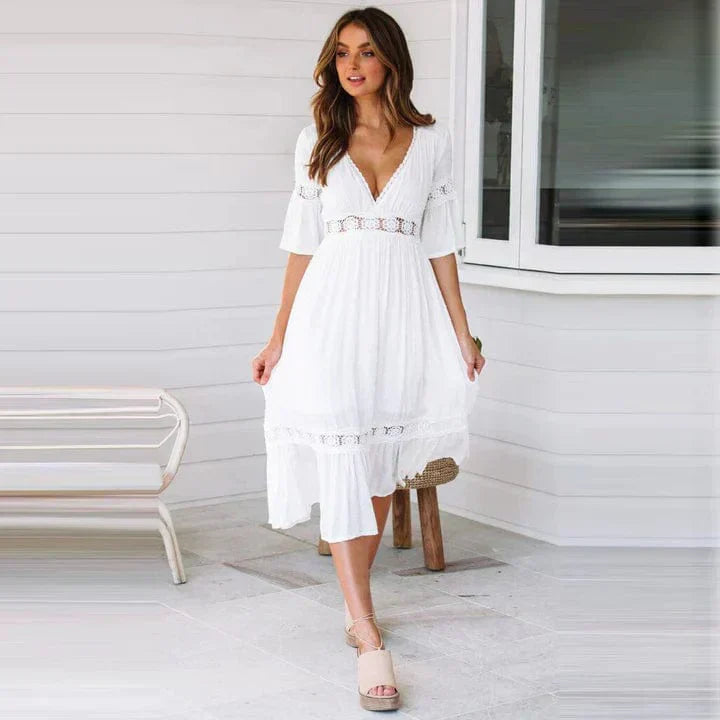 Dames Elegante Kantdetails Zomerjurk | Midi
