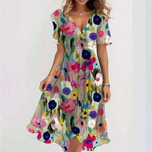 Sofia | Dames elegante chiffon zomerjurk | Midi