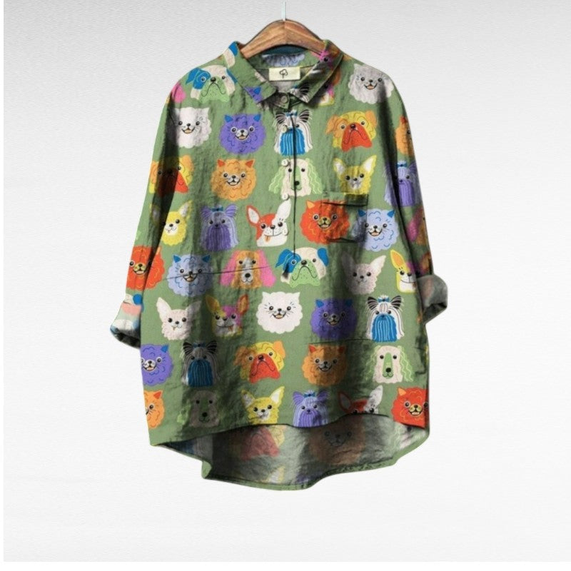 Dames casual lange blouse | cartoonprint tuniek top