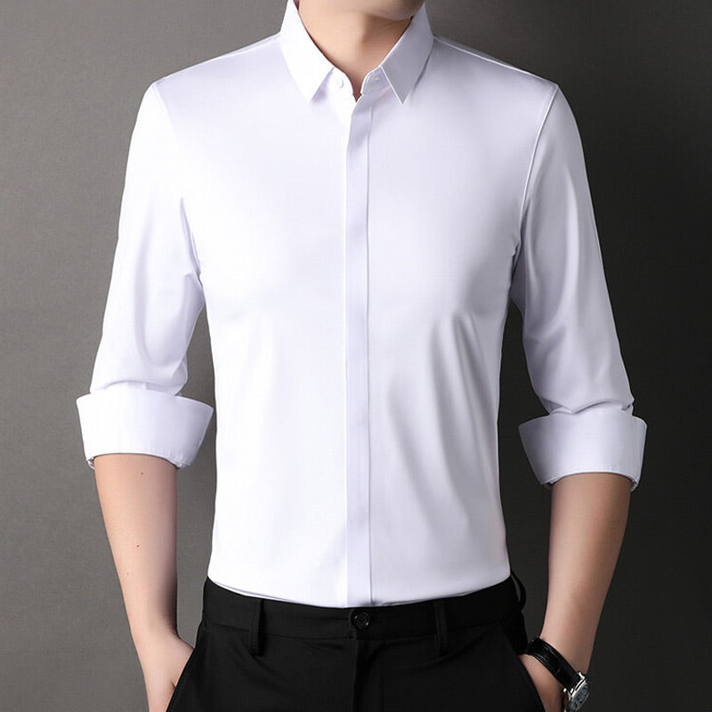 Heren Lange Mouw Stretch Overhemd | Slim Fit Opstaande Kraag