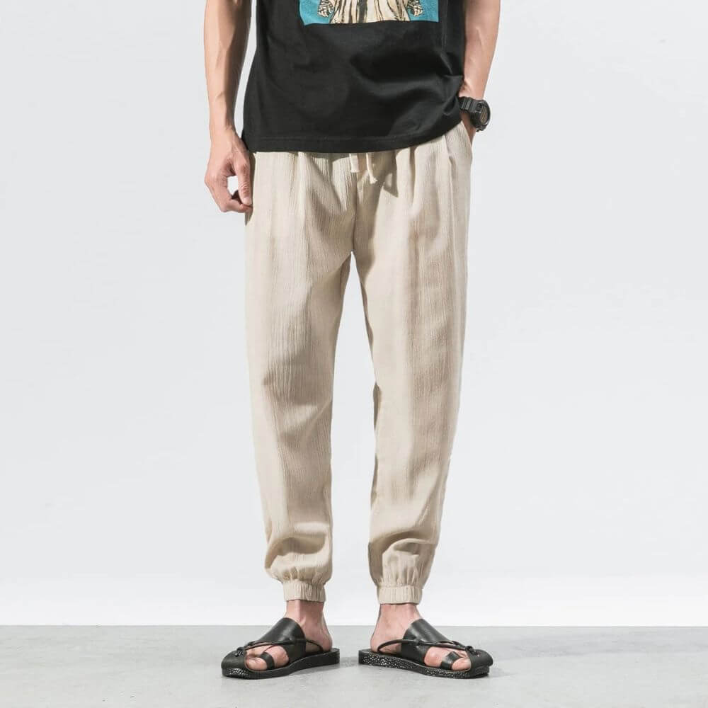 Pantaloni Estivi Comodi da Uomo in Lino | Vestibilità Larga con Coulisse